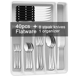 48-Piece Black Silverware Set with Steak Knives, AIVIKI Black